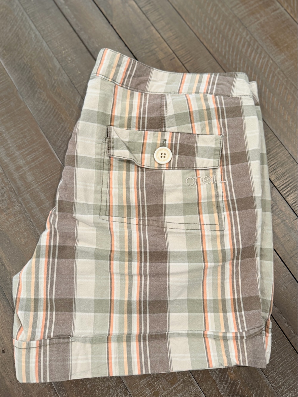 O’Neill Women’s Plaid Shorts Size 7 Brown Green Orange